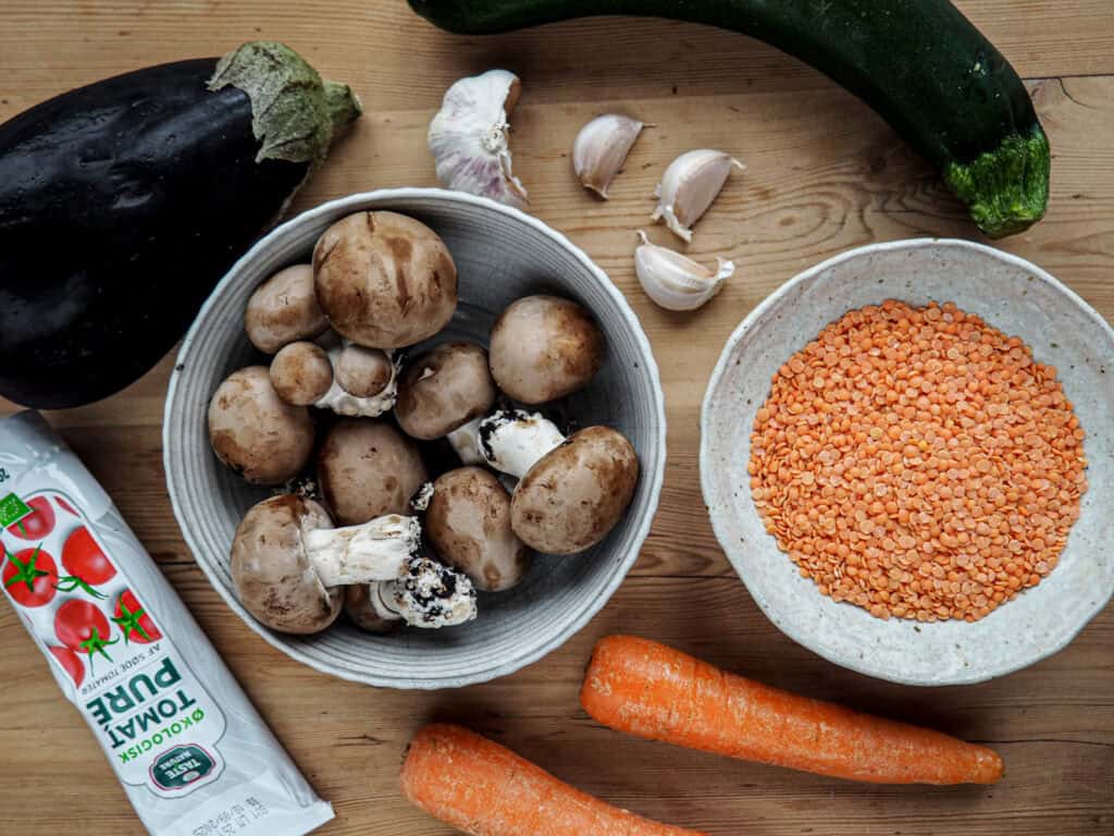 ingredienser til vegetar bolognese