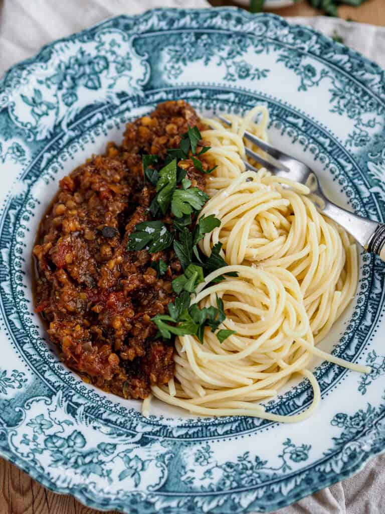 Close up af vegetarisk bolognese