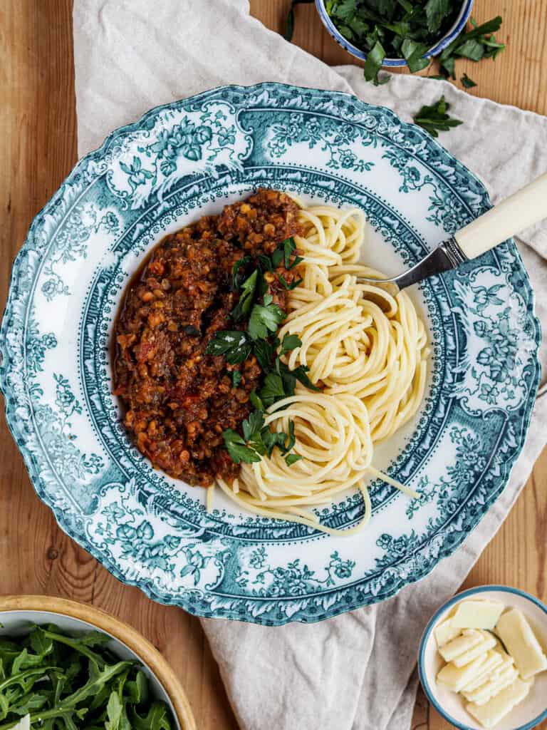 vegetar bolognese med spaghetti